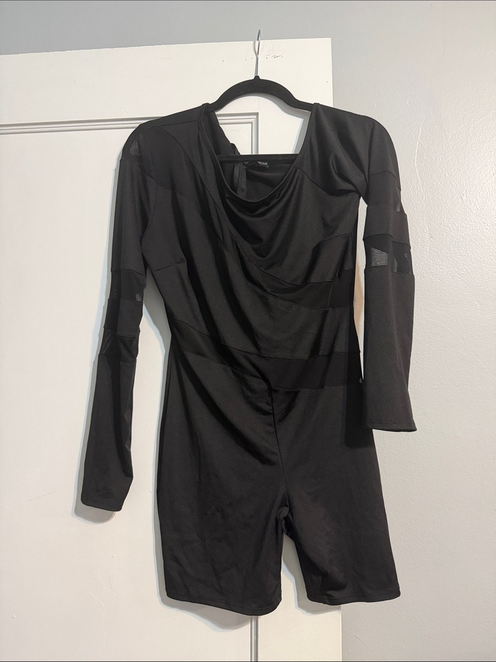 Black Draped-Neck Long Sleeve Romper